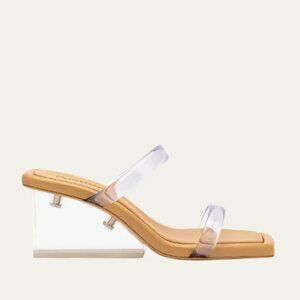 Mercedes Castillo Amber Nude and Clear Strappy Sandals with Acrylic Glass Heel